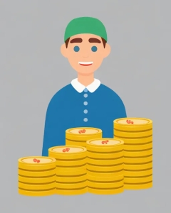 CLipart Coin Collector with stack of coins